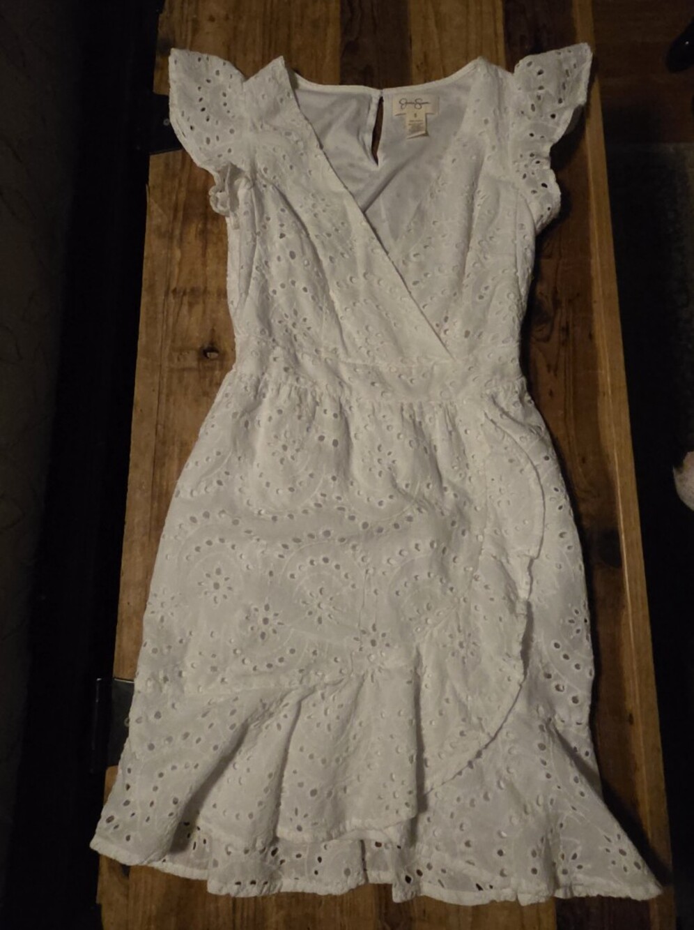 Jessica Simpson White Eyelet Faux Wrap Mini Dress